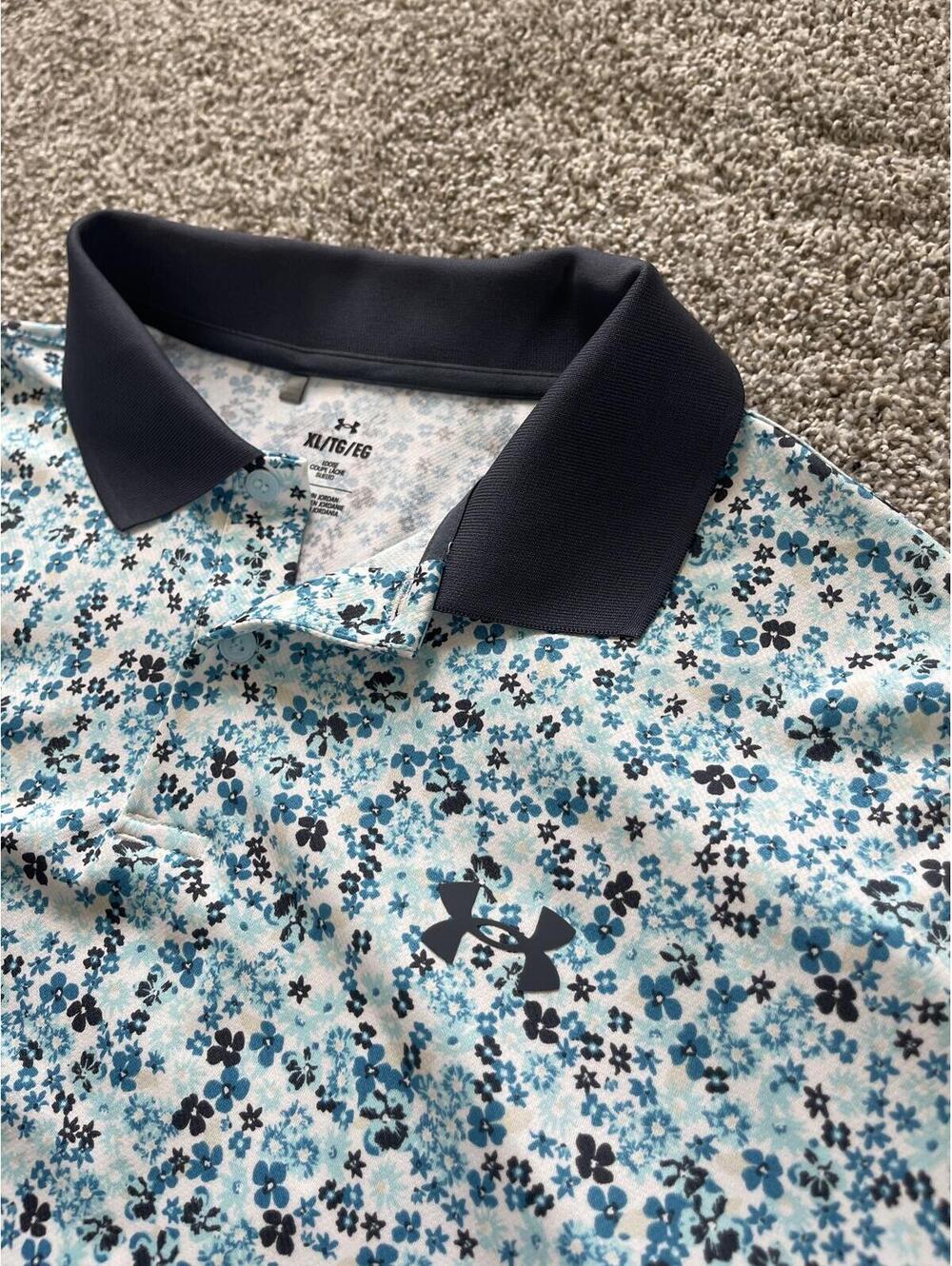 Under Armour Polo XL NWOT Blue Floral Print Golf Shirt Performance 1377377